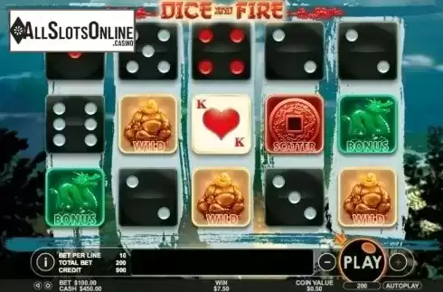 Game Workflow screen. Dice and Fire from Pragmatic Play