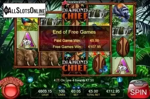 Free spins feature screen 3. Diamond Chief from Ainsworth