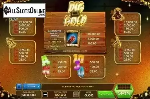 Paytable. Dig That Gold from Xplosive Slots Group