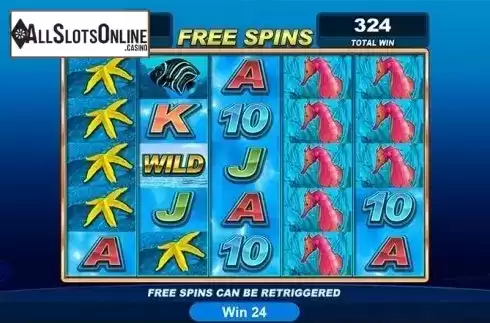 Free spins screen. Dolphin Coast from Microgaming