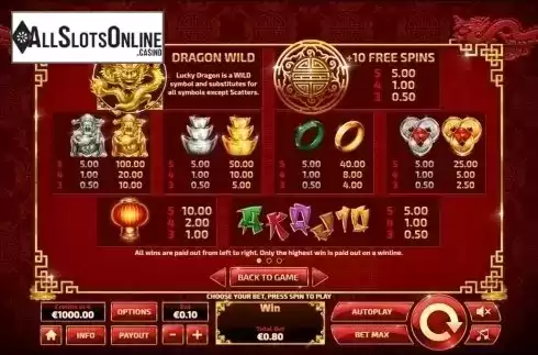 Paytable. Dragon Riches from Tom Horn Gaming