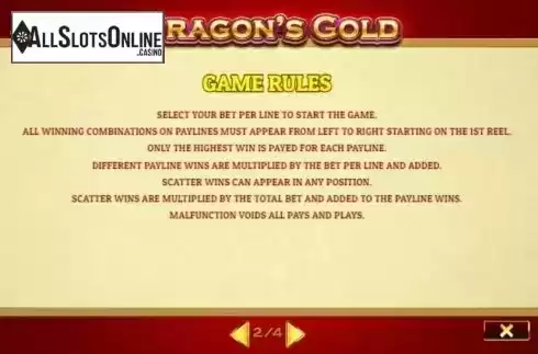 Game Rules. Dragons Gold (Oryx) from Oryx