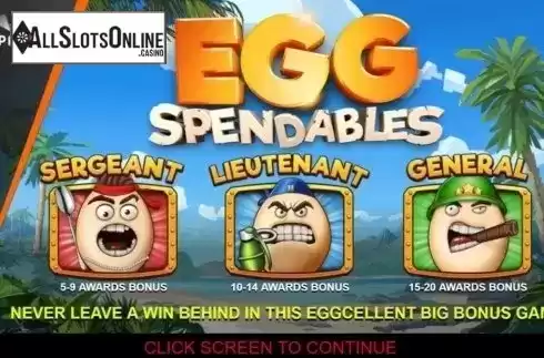 Start Screen. Eggspendables from Incredible Technologies
