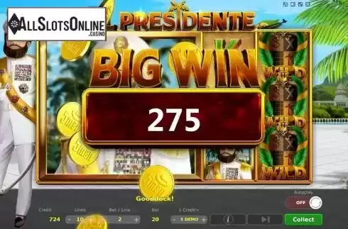 Big win screen. El Presidente from Five Men Games