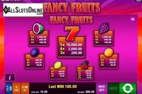 Paytable. Fancy Fruits from Gamomat