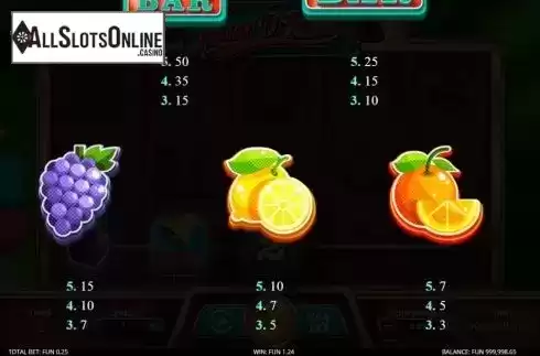 Paytable screen 2. Feast O Fruit from Leap Gaming