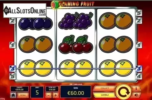 Win screen. Flaming Fruit from Tom Horn Gaming