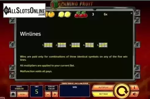 Paytable 3. Flaming Fruit from Tom Horn Gaming