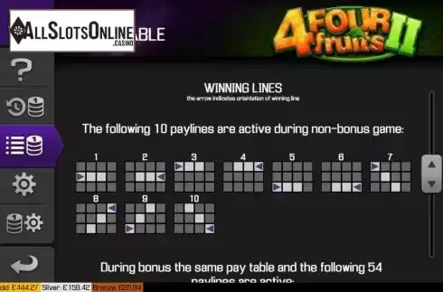 Paytable screen 3. Four Fruits 2 from Apollo Games
