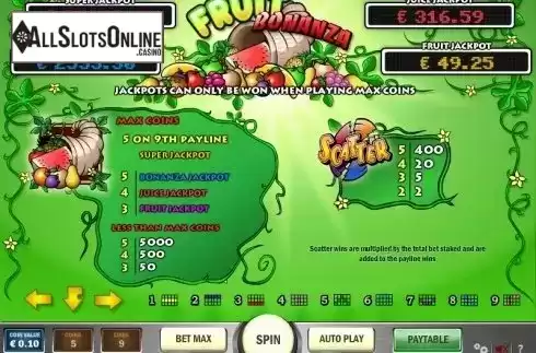 Paytable 1. Fruit Bonanza from Play'n Go