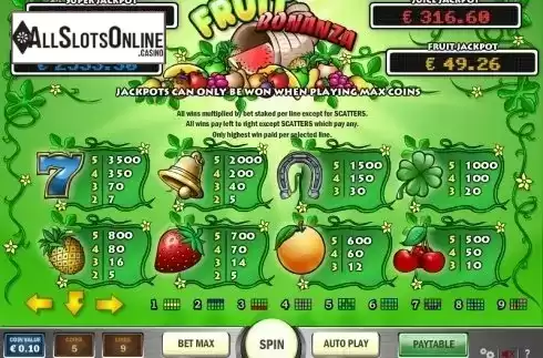 Paytable 2. Fruit Bonanza from Play'n Go