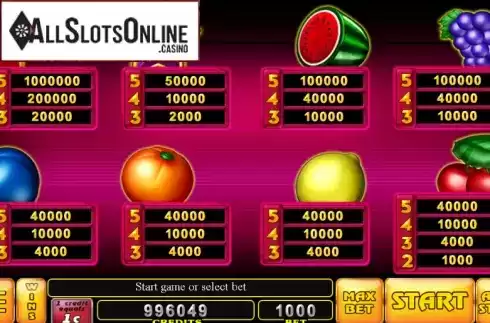 Paytable . Fruit Express from Noble Gaming