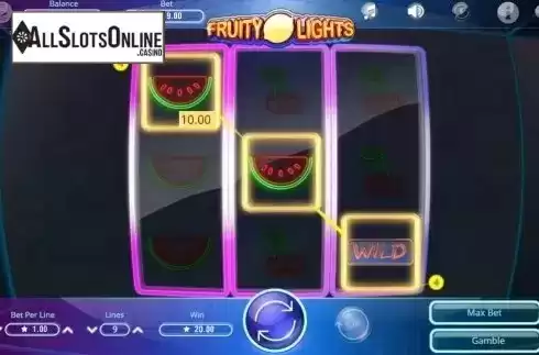 Wild Win screen. Fruity Lights from Booming Games