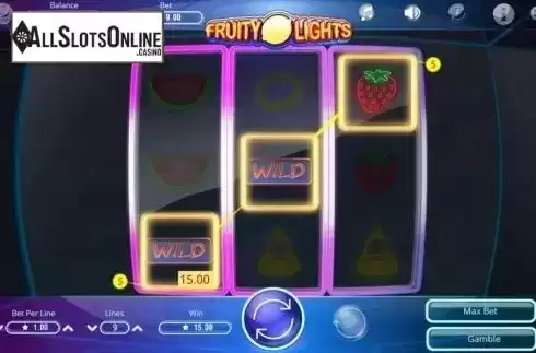 Wild Win screen. Fruity Lights from Booming Games