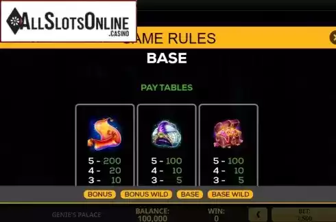 Paytable screen 1. Genie's Palace from High 5 Games