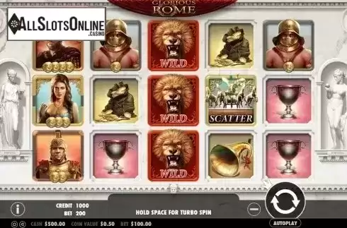 Game Workflow screen. Glorious Rome from Pragmatic Play
