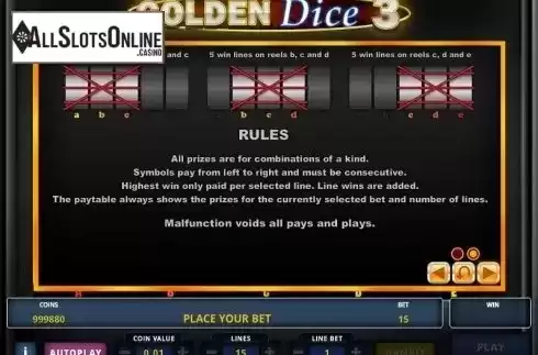 Paytable 2. Golden Dice 3 from Zeus Play