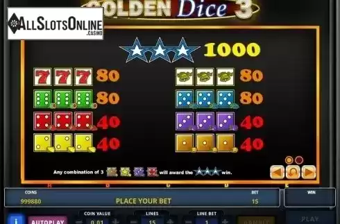 Paytable 1. Golden Dice 3 from Zeus Play