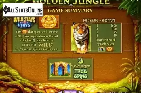 Paytable 1. Golden Jungle from IGT