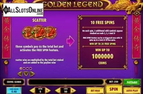 Paytable 1. Golden Legend from Play'n Go