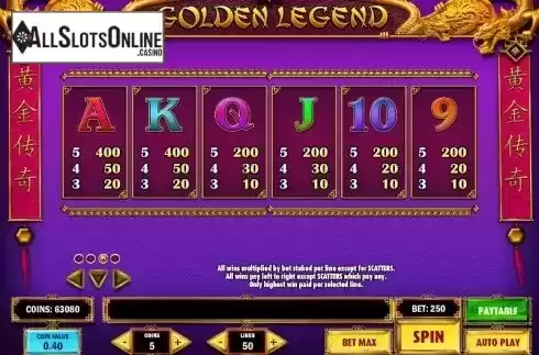 Paytable 3. Golden Legend from Play'n Go