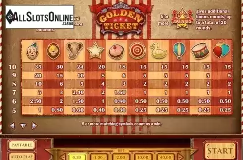 Paytable. Golden Ticket from Play'n Go