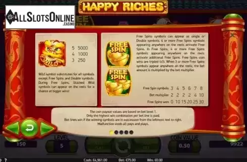 Features. Happy Riches from NetEnt