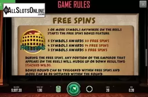 Free Spins Screen. Heroes Empire from Caleta Gaming