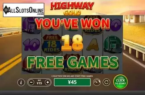 Free spins screen. Highway Gold from Skywind Group