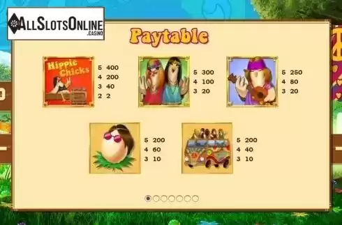 Paytable 1. Hippie Chicks from The Games Company