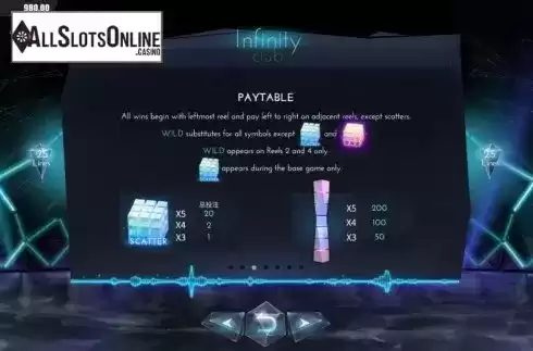 Paytable 1. Infinity Club from Dream Tech