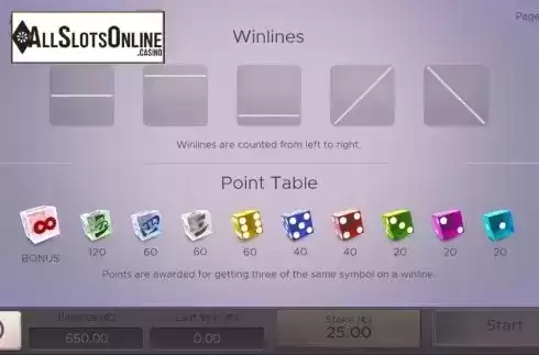 Paylines. Infinity Dice from Air Dice