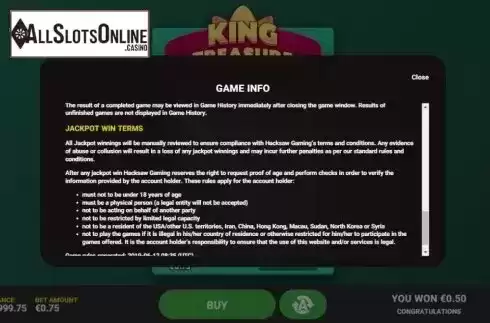 Info 4. King Treasure from Hacksaw Gaming