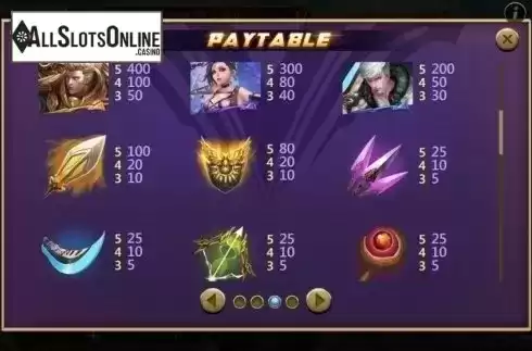 Paytable 2. King of Glory from XIN Gaming