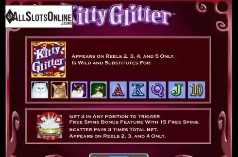 Paytable. Kitty Glitter from IGT