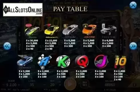 Paytable. Luxury Garage from KA Gaming