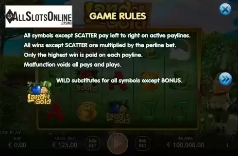 Paytable . Lands of Gold from KA Gaming