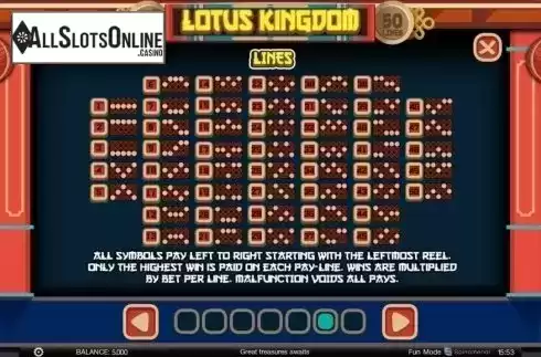 Paylines. Lotus Kingdom from Spinomenal