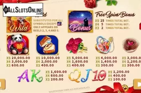 Paytable . Love (PlayStar) from PlayStar