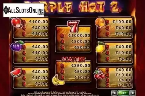 Paytable 1. Purple Hot 2 from Casino Technology