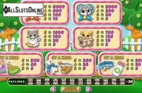 Paytable. Purrfect Pets from RTG