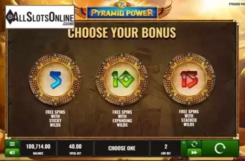 Free spins screen. Pyramid Power from Playreels