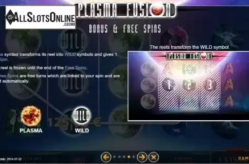 Bonus and Free Spins. Plasma Fusion from GAMING1