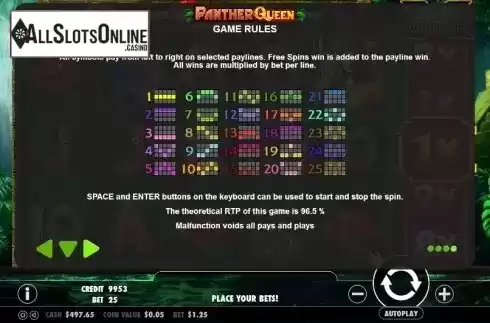 Paytable 4. Panther Queen from Pragmatic Play