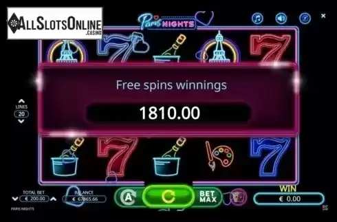 Free spin winnings. Paris Nights from Booming Games