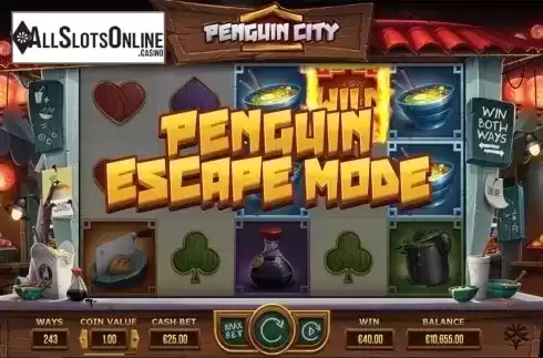 Penguin Escape mode screen. Penguin City from Yggdrasil