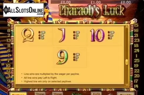 Paytable. Pharaohs Luck from Eyecon