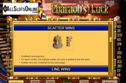 Scatter Wins. Pharaohs Luck from Eyecon