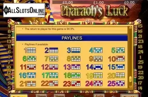 Paylines. Pharaohs Luck from Eyecon