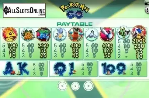 Paytable 2. Pocket Mon Go from Spadegaming